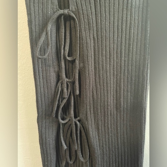 Beige Botany Ribbed Knit Side Lace Up Tube Midi Fitted Black Skirt. Size Small - Picture 5 of 7